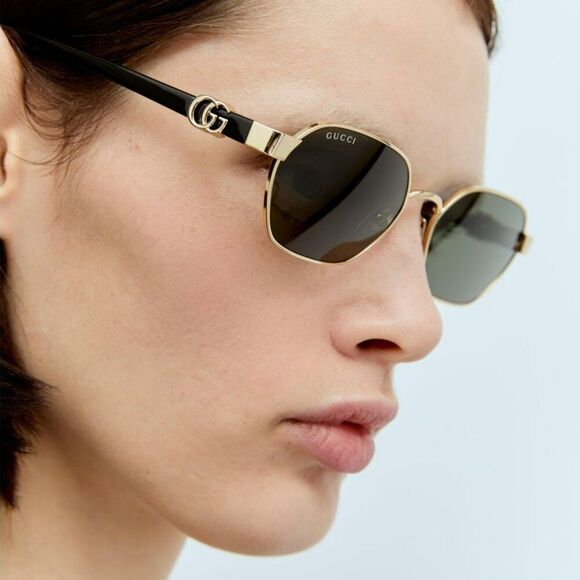 NEW Gucci GG1593S 001 Gold Grey Geometric Unisex Sunglasses GG 1593S - Picture 2 of 13